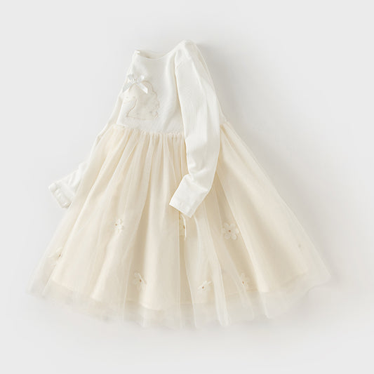 Dave&Bella Toddler Girls Autumn Classic Beige Mesh Princess Dress