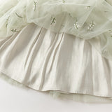 Dave&Bella Kids Girls Grey Green Classic Round Collar Mesh Part Dress