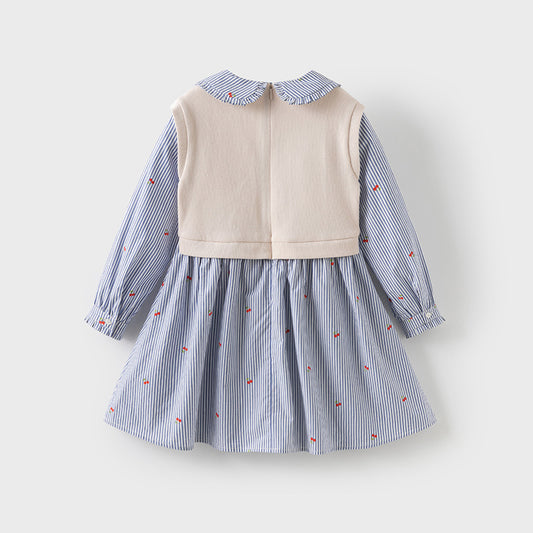 Dave&Bella Toddler Girls Autumn Breathable Cotton Khaki A-line Princess Dress