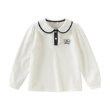 Dave&Bella Kids Girls Casual White/Pink Long Sleeve Preppy Polos