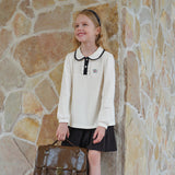 Dave&Bella Kids Girls Casual White/Pink Long Sleeve Preppy Polos