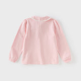 Dave&Bella Kids Girls Casual White/Pink Long Sleeve Preppy Polos
