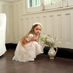 Dave&Bella Kids Girls Summer Orange Pink Chinese-style Embroidery Elegant Mesh Dress