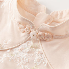 Dave&Bella Kids Girls Summer Orange Pink Chinese-style Embroidery Elegant Mesh Dress