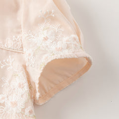 Dave&Bella Kids Girls Summer Orange Pink Chinese-style Embroidery Elegant Mesh Dress