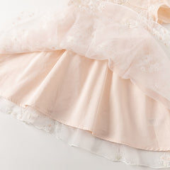 Dave&Bella Kids Girls Summer Orange Pink Chinese-style Embroidery Elegant Mesh Dress