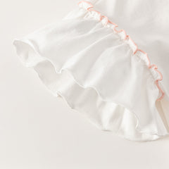 Girls' White Printed Short Sleeve Cotton T-Shirt