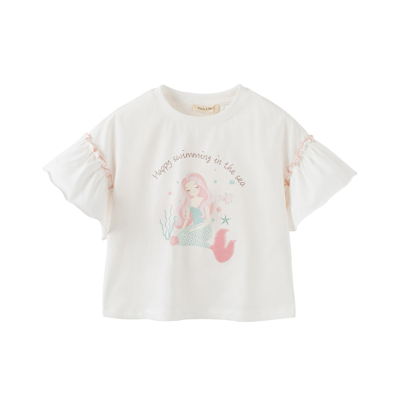 Dave&Bella Kids Girls Summer White Printed Short Sleeve Cotton T-Shirts