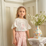 Dave&Bella Kids Girls Summer White Printed Short Sleeve Cotton T-Shirts