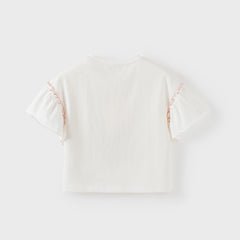 Dave&Bella Kids Girls Summer White Printed Short Sleeve Cotton T-Shirts
