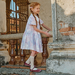 Dave&Bella Kids Girls Summer Elegant Purple Floral Comfortable Cotton A-line Dress