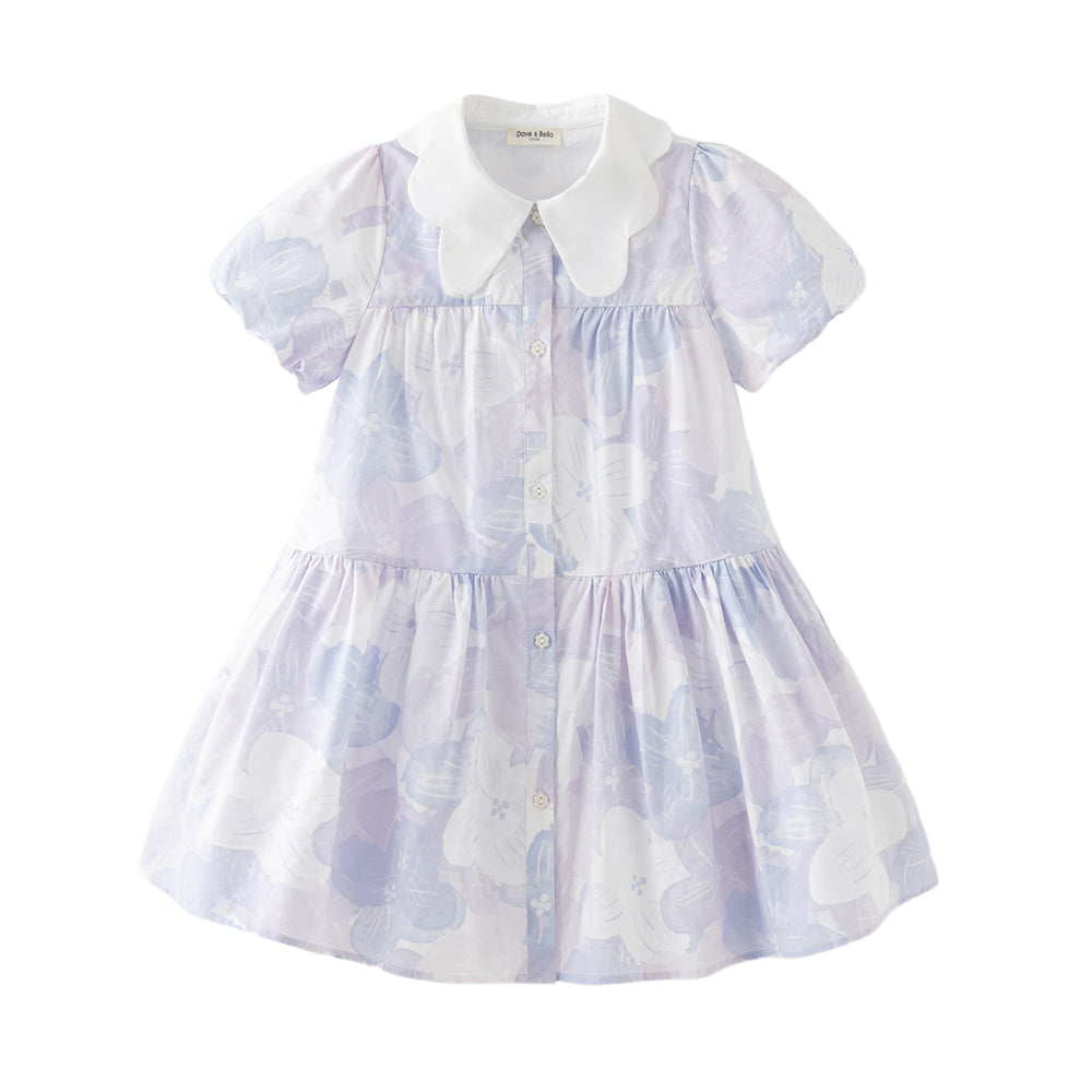 Dave&Bella Girls Summer Elegant Purple Floral Cotton A-Line Dress