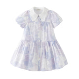 Dave&Bella Girls Summer Elegant Purple Floral Cotton A-Line Dress