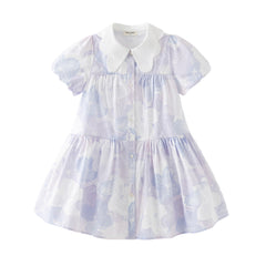 Dave&Bella Kids Girls Summer Elegant Purple Floral Comfortable Cotton A-line Dress