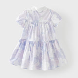 Dave&Bella Girls Summer Elegant Purple Floral Cotton A-Line Dress
