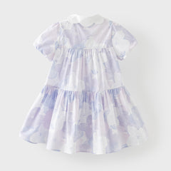 Dave&Bella Kids Girls Summer Elegant Purple Floral Comfortable Cotton A-line Dress