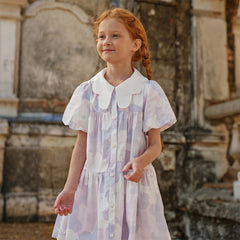 Dave&Bella Kids Girls Summer Elegant Purple Floral Comfortable Cotton A-line Dress