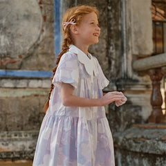 Dave&Bella Kids Girls Summer Elegant Purple Floral Comfortable Cotton A-line Dress