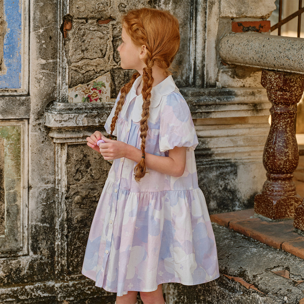 Dave&Bella Girls Summer Elegant Purple Floral Cotton A-Line Dress