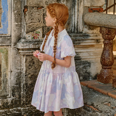 Dave&Bella Kids Girls Summer Elegant Purple Floral Comfortable Cotton A-line Dress