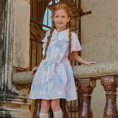 Dave&Bella Kids Girls Summer Elegant Purple Floral Comfortable Cotton A-line Dress