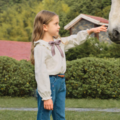 Dave&Bella Kids Girls Spring Solid Color Cotton Blouse Shirt Top