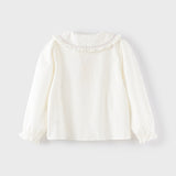 Dave&Bella Kids Girls White/Blue Long Sleeve Breathable Cotton Blouse Shirt