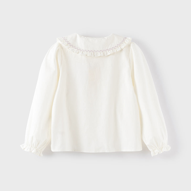 Dave&Bella Kids Girls White/Blue Long Sleeve Breathable Cotton Blouse Shirt