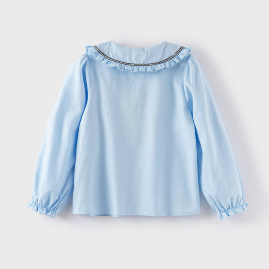 Dave&Bella Kids Girls Spring Solid Color Cotton Blouse Shirt Top Blue