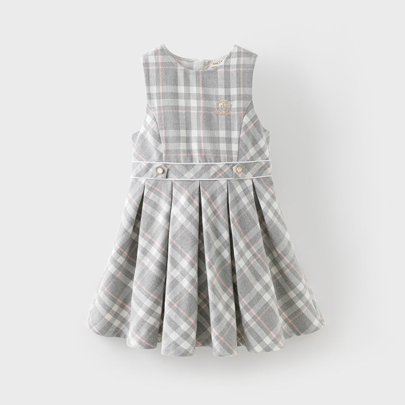 Dave&Bella Toddler Girls Light Grey Plaid Sleeveless A-line Tank Dress