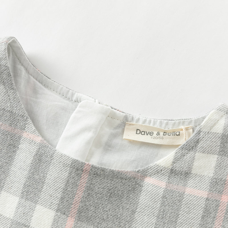 Dave&Bella Toddler Girls Light Grey Plaid Sleeveless A-line Tank Dress