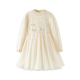 Dave&Bella Toddler Girls Warm Beige Mesh Birthday Dress