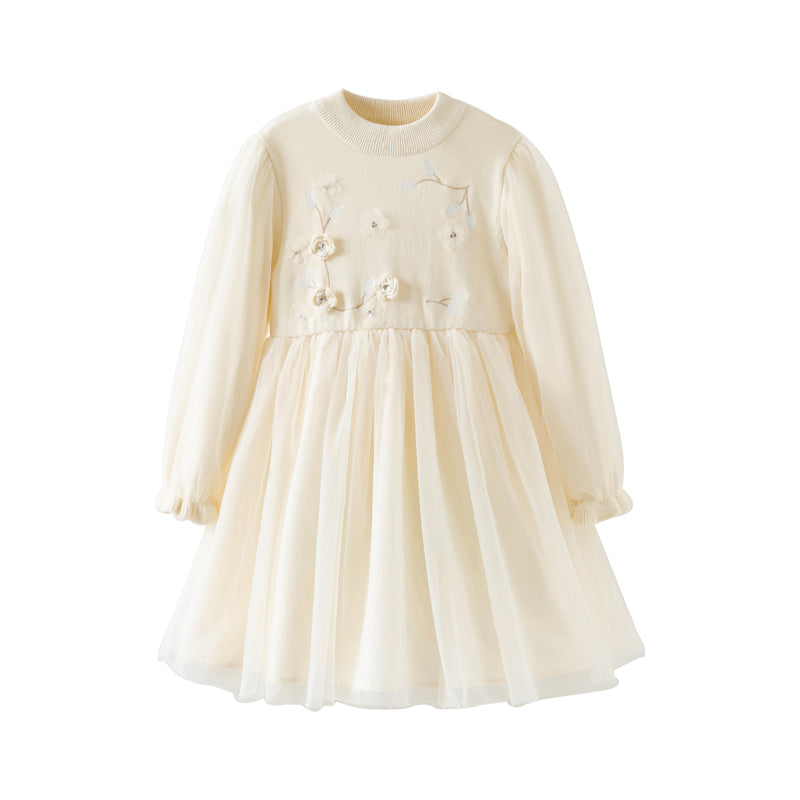 Dave&Bella Toddler Girls Warm Beige Mesh Birthday Dress
