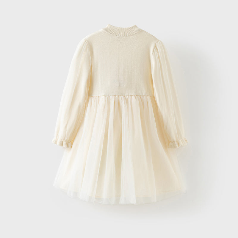 Dave&Bella Toddler Girls Warm Beige Mesh Birthday Dress