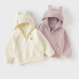 Dave&Bella Kid Girls Beige/Purple Cute Fleece Hooded Soft Warm Jackets