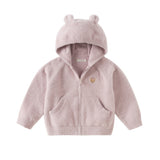 Dave&Bella Kid Girls Beige/Purple Cute Fleece Hooded Soft Warm Jackets