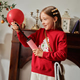 Dave&Bella Kids Girls Red Knit Christmas-tree Decorations Turtle Fleece-Lined Sweaters