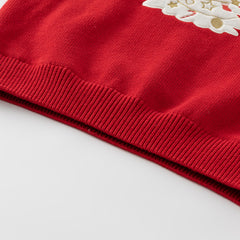 Dave&Bella Kids Girls Red Knit Christmas-tree Decorations Turtle Fleece-Lined Sweaters