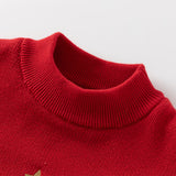 Dave&Bella Kids Girls Red Knit Christmas-tree Decorations Turtle Fleece-Lined Sweaters