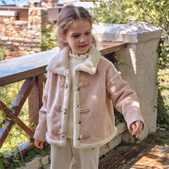 Dave&Bella Kids Girls Sweet Grey Pink Cozy Thickened Suede Plush-Lined Jackets