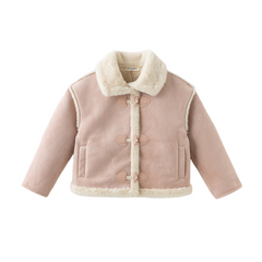 Dave&Bella Kids Girls Sweet Grey Pink Cozy Thickened Suede Plush-Lined Jackets