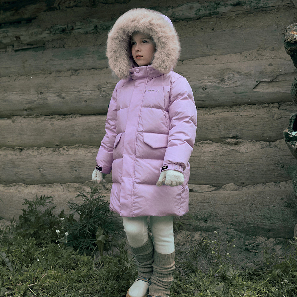 Dave&Bella Kids Girls/Boys Winter Outdoor Mid-length Fur-trim Hooded Down Coats