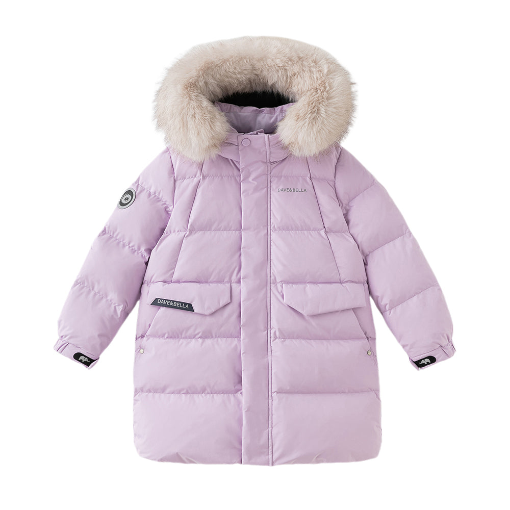 Dave&Bella Kids Girls/Boys Winter Outdoor Mid-length Fur-trim Hooded Down Coats