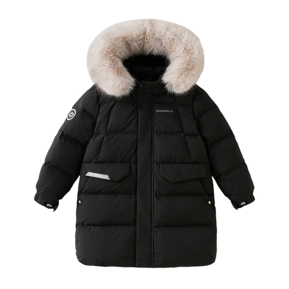 Dave&Bella Kids Girls/Boys Winter Outdoor Mid-length Fur-trim Hooded Down Coats