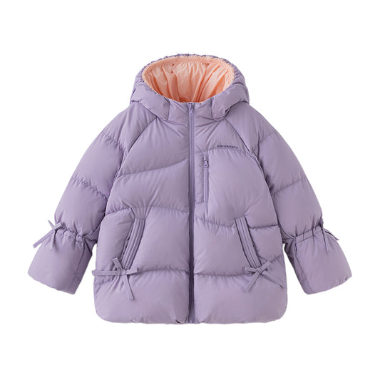 Dave&Bella Kids Girls Winter Purple Outdoor Mid-length Hooded Waterproof Down Jacket