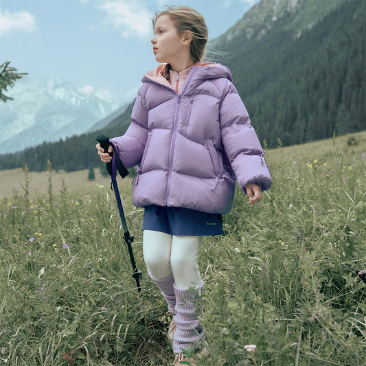 Dave&Bella Kids Girls Winter Purple Outdoor Mid-length Hooded Waterproof Down Jacket