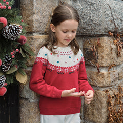 Dave&Bella Kids Girls Adorable Red Cozy Christmas Knit Pullover Sweaters Tops
