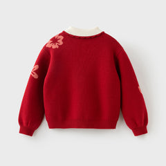 Dave&Bella Kids Girls Red Elegant Warm Plush-lined Sweaters Tops
