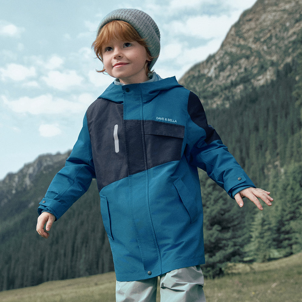 Dave&Bella Kids Boys Blue Outwear Hooded Mid-length Two-piece Padded Coats Set