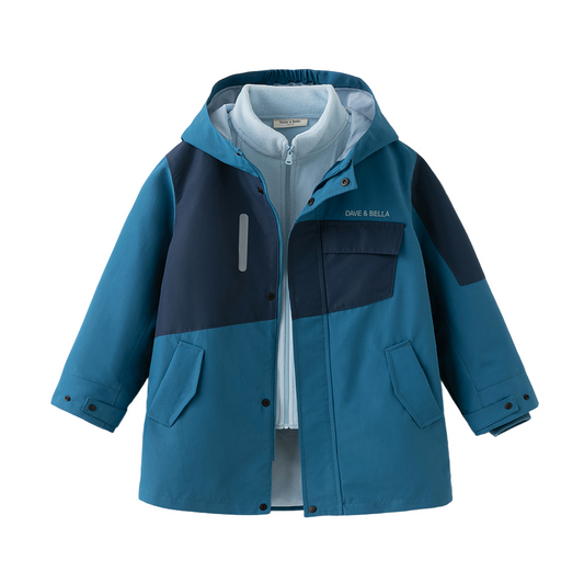 Dave&Bella Kids Boys Blue Outwear Hooded Mid-length Two-piece Padded Coats Set